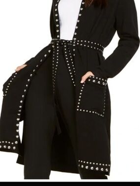 Black Studded Tie-Waist Jumpsuit with Coordinating Cardigan